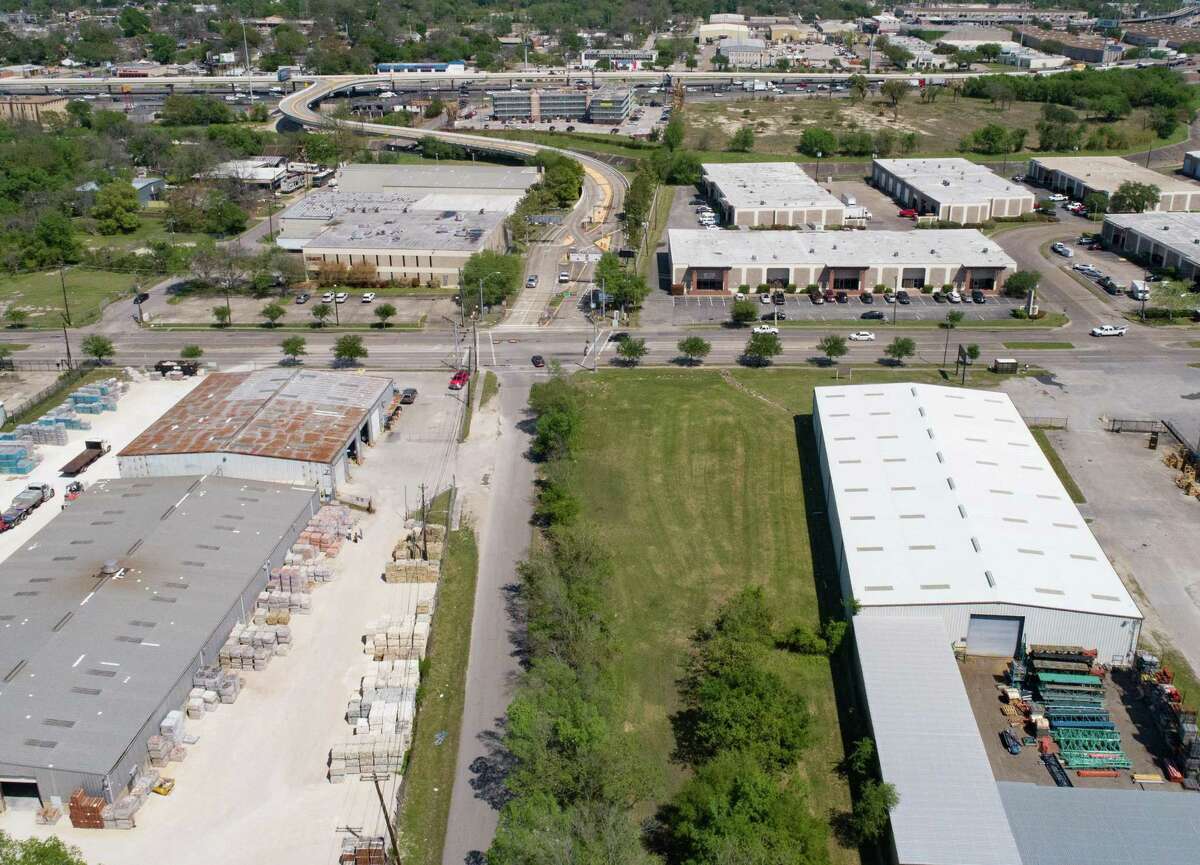 Drone footage of 40 1/2 Street in Independence Heights as it leads to the entrance for the Interstate 45 HOT ramp in Houston on April 1, 2021. With the Texas Department of Transportation plans in limbo of I-45 expansion, flood mitigation plans tied to the project are also on hold.