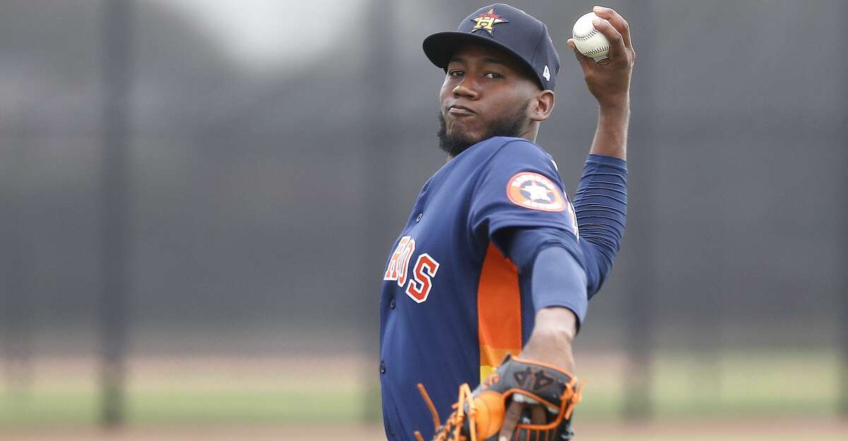 Houston Astros pitcher Enoli Paredes (48) during spring training workouts for the Astros at Ballpark of the Palm Beaches in West Palm Beach, Florida, Thursday, February 25, 2021.
