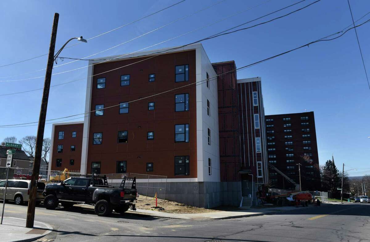 The Hillside Crossing, a 54-unit mid-rise apartment building on Albany Street, is under construction on Thursday, April 8, 2021, in Schenectady, N.Y. (Will Waldron/Times Union)