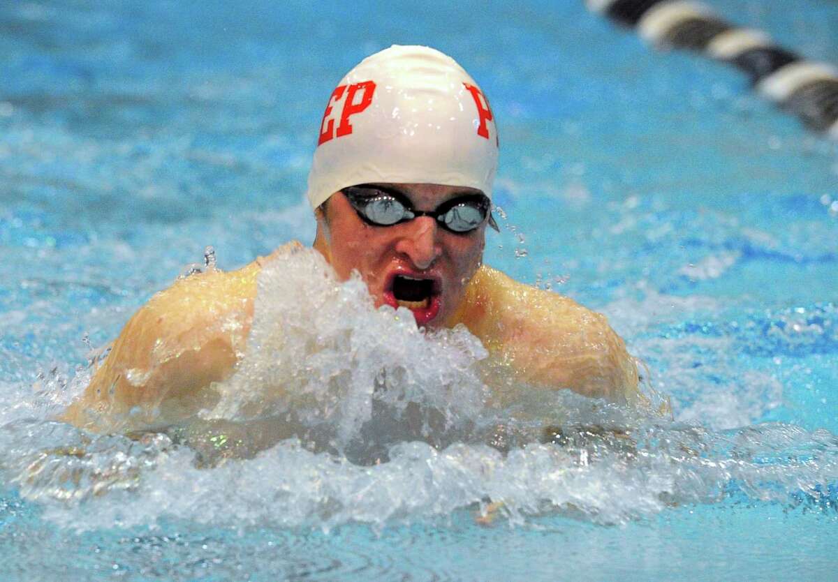 Fairfield Prep's Richard Nolan competes in the 100 breaststroke during the SCC championships in 2020.
