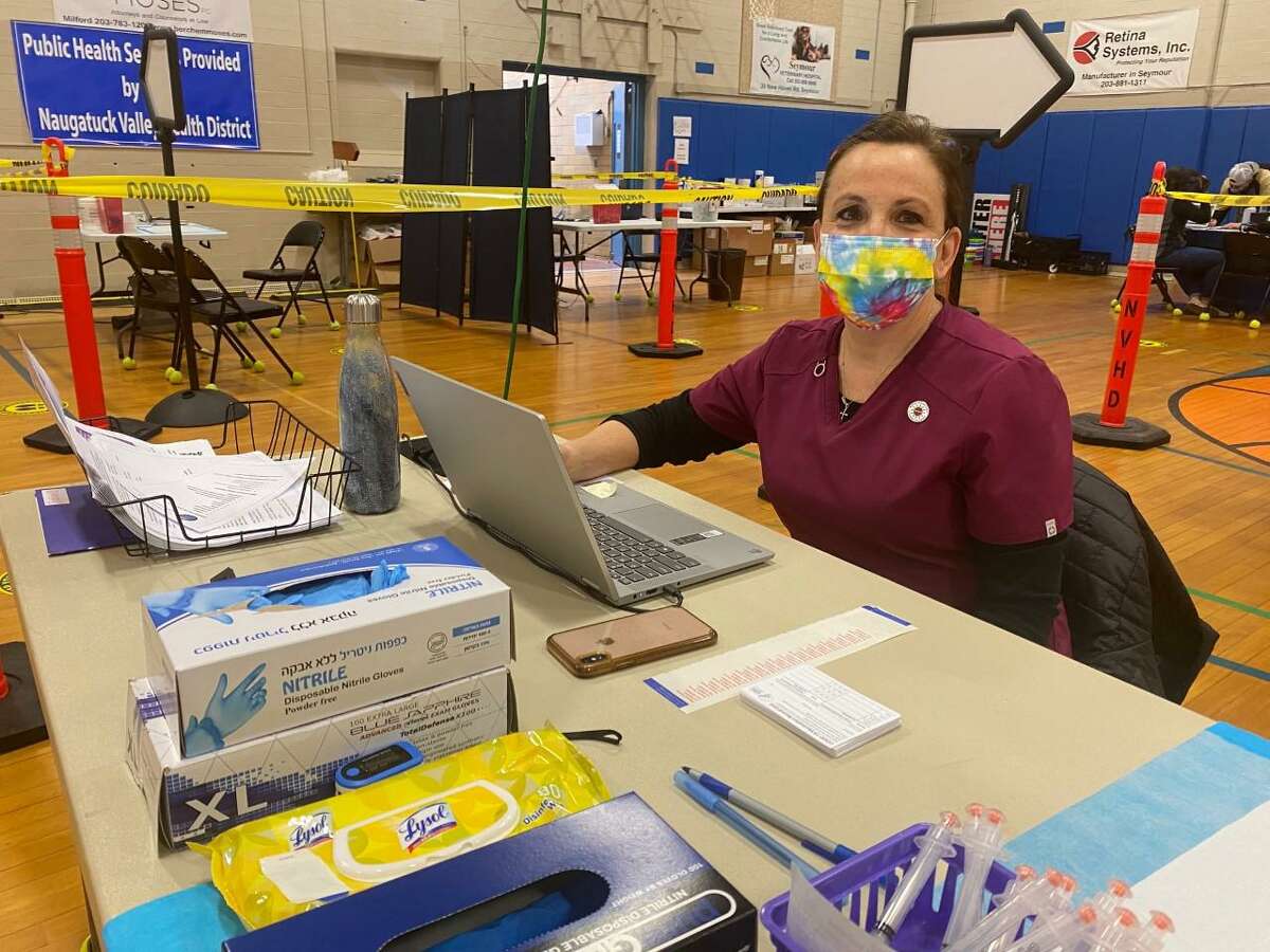 Rose Pryor, a longtime Shelton resident and retired registered nurse, volunteers her time administering COVID-19 vaccines to Valley residents at the Naugatuck Valley Health District vaccine clinics held every Thursday and Friday at the Seymour Community Center.