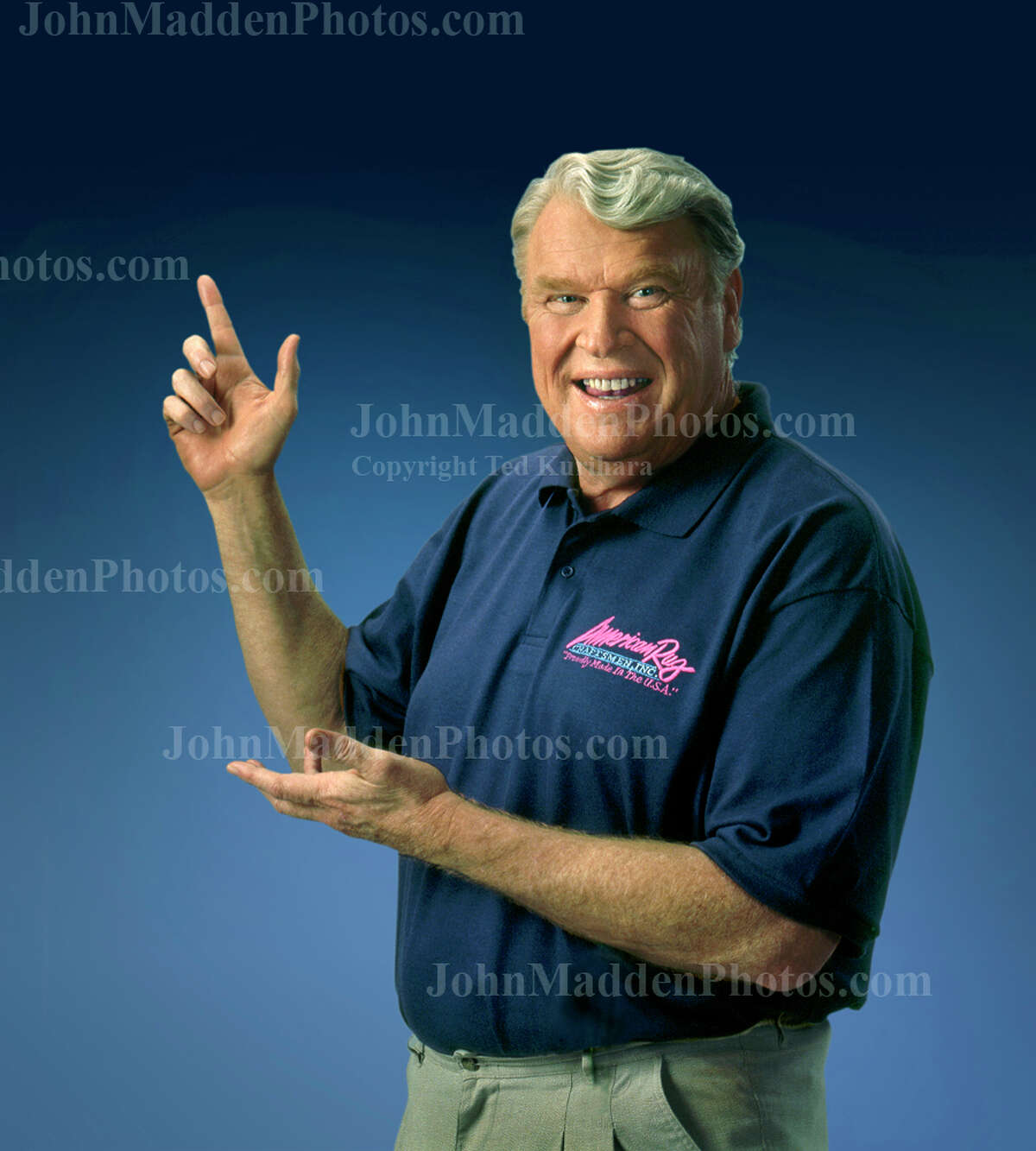 John Madden taking part in one of his many 90s photo shoots orchestrated by Ted Kurihara, who now owns the JohnMaddenPhotos.com website.