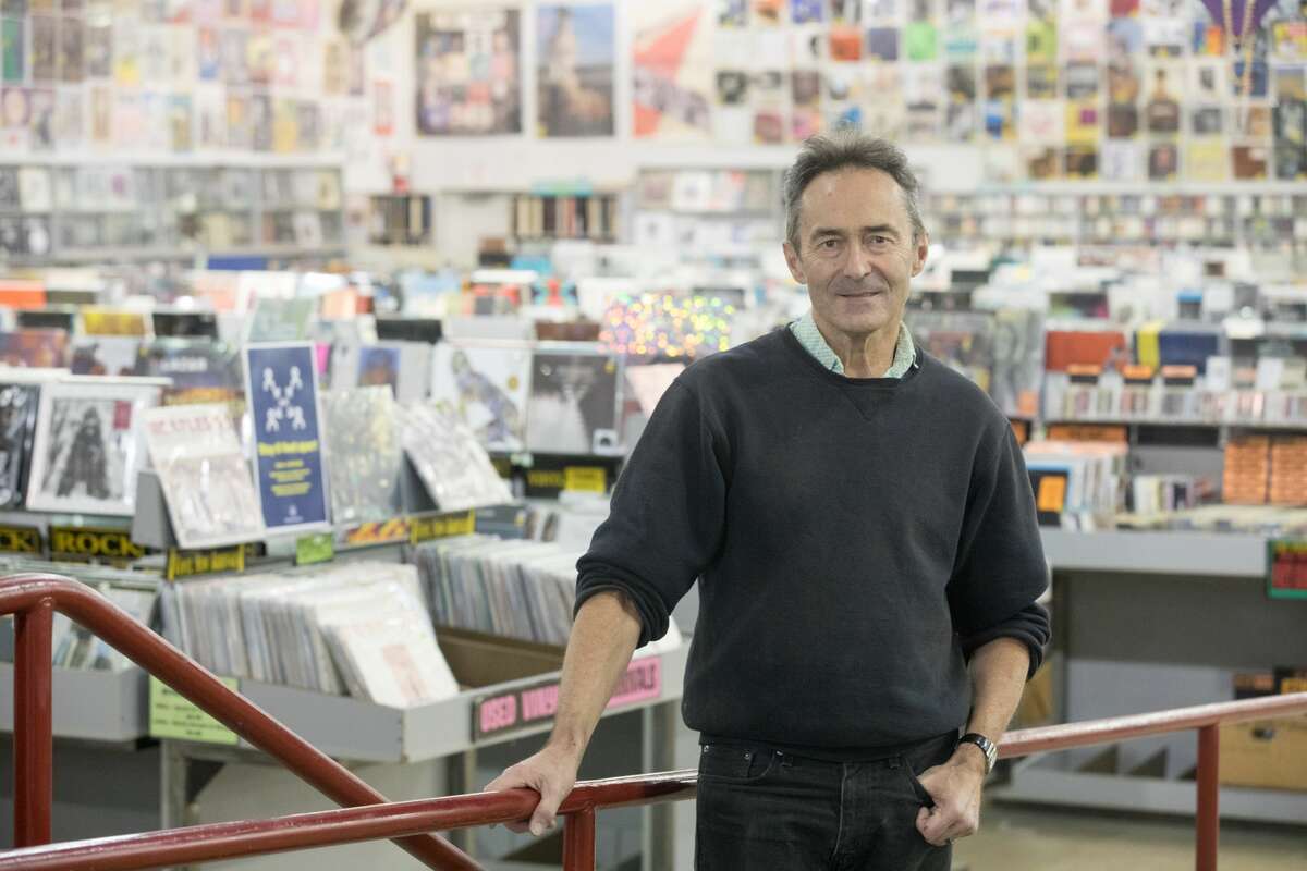 Amoeba Records product manager Tony Green inside the store on Haight Street in San Francisco on April 6, 2021.