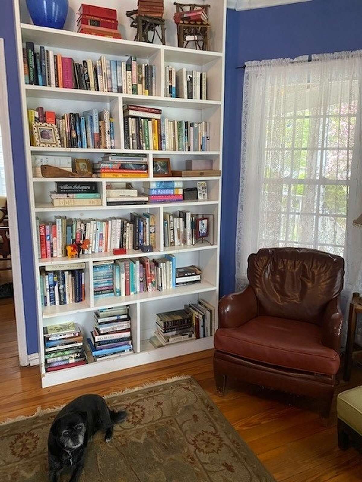Donna Liquori's bookshelf, which recently went through a spring cleaning purge and organization, in her Delmar home.