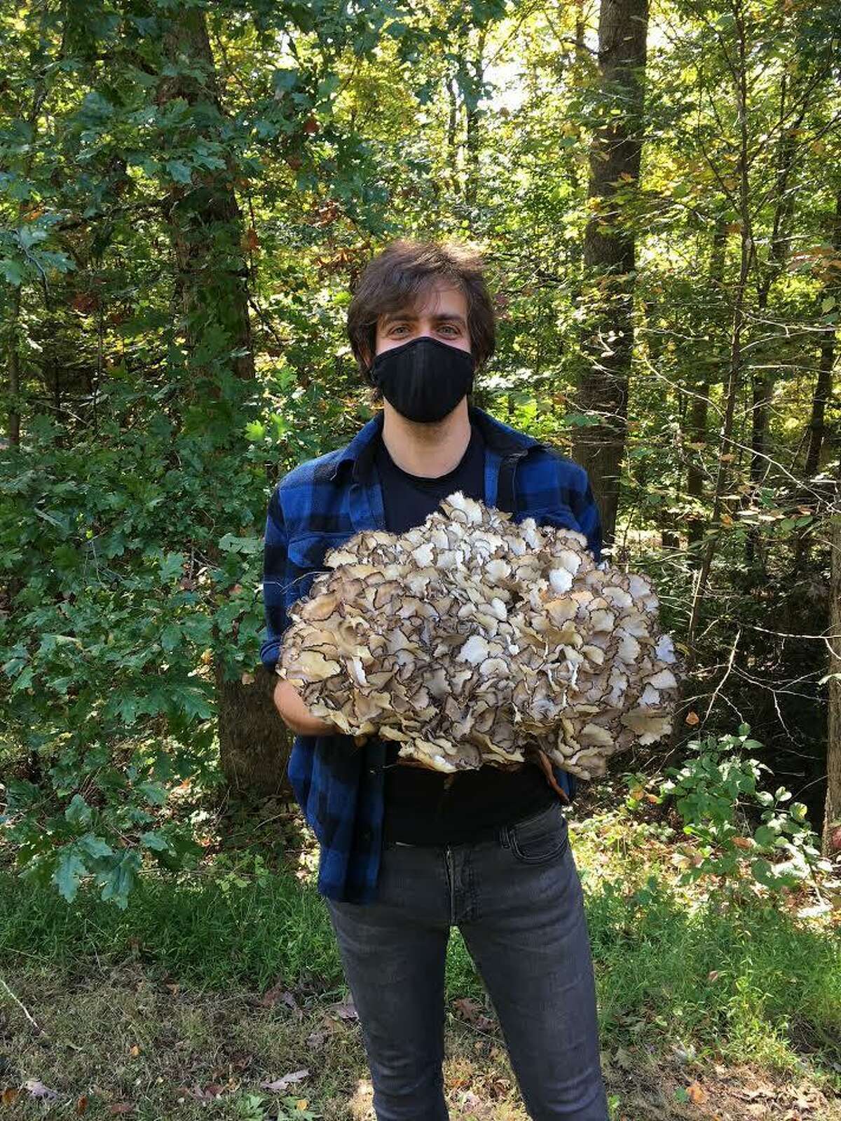 Griffin Kalin with hen of the woods.