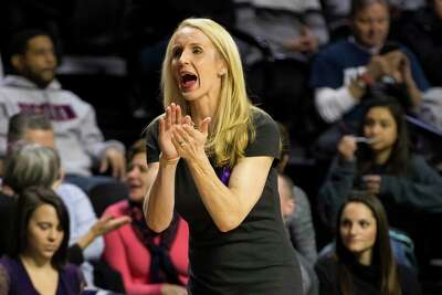 FILE - Connecticut assistant coach Shea Ralph reacts during the second half of an NCAA college basketball game against Temple in Philadelphia, in this Saturday, Jan. 19, 2019, file photo. Vanderbilt has hired Shea Ralph away from UConn to help revive the Commodores' struggling women's basketball program. Athletic director Candice Lee announced the hiring Tuesday morning, April 13, 2021, a week after firing Stephanie White. (AP Photo/Chris Szagola, File)