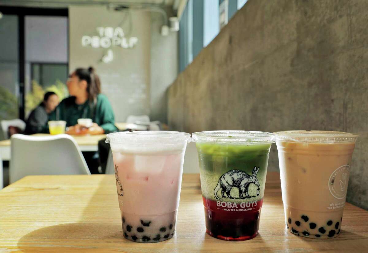 Several of the Boba drinks served at the Boba Guys store in San Francisco , Calif., on Monday, July 16, 2018. Board of Supervisors votes tomorrow on a plastic-straw ban that would go into effect at the end of July. It may have a large impact on the city's hundreds of shops and restaurants that serve bubble tea, because there are so few alternatives to the fat plastic straws essential to drinking the beverage. Boba Guys has done a ton of research on alternatives.