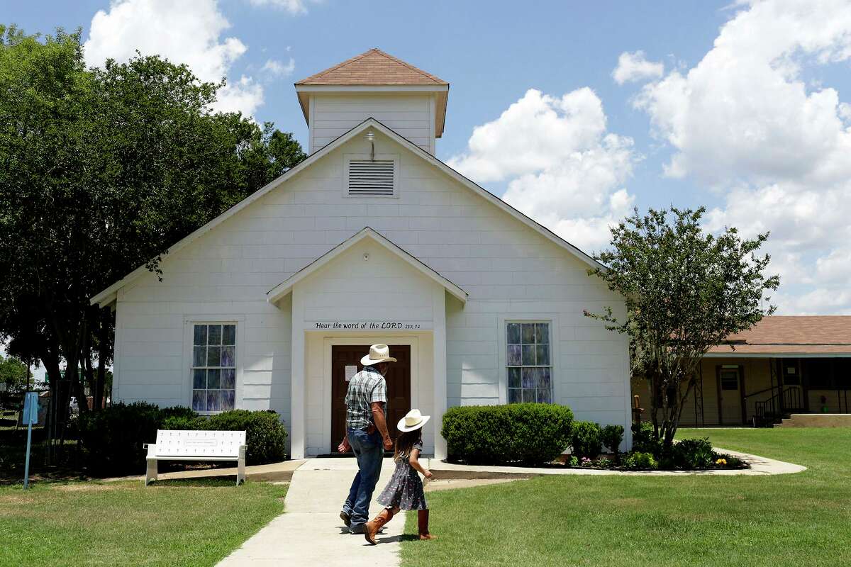 The former First Baptist Church of Sutherland Springs. Since the November 2017 mass shooting, it has been turned into a memorial.