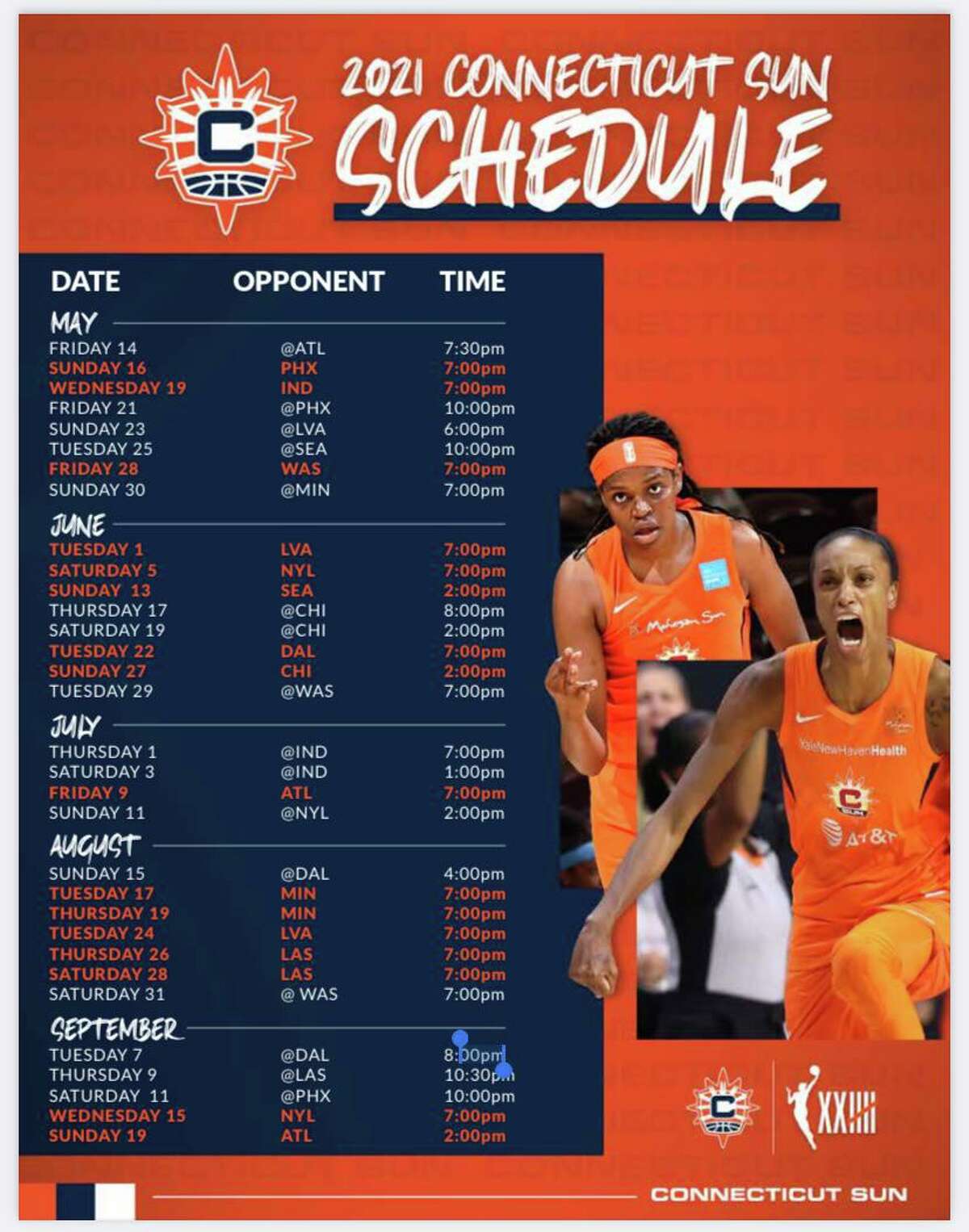 WNBA, Connecticut Sun release 2021 regularseason schedule