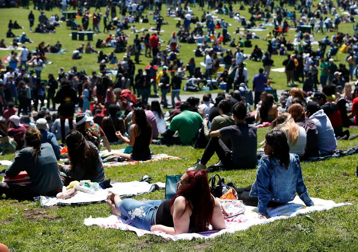 People gather for the annual 4/20 celebration of cannabis at Golden Gate Park in San Francisco in 2018.