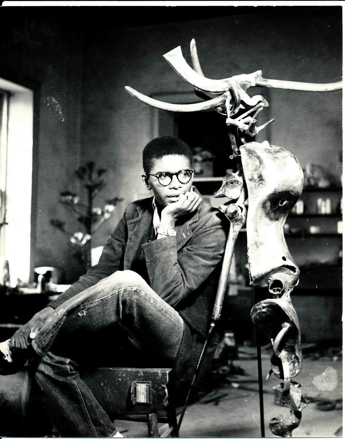 This photo by noted photographer and textile artist Martha Mood shows Richard Hunt at the Mills Race Studio in about 1960, decades after sculptor Gutzon Borglum used the studio in the 1920s and ‘30 to develop prototypes for Mount Rushmore. Hunt, then in his mid-20s, went on to become a prolific sculptor who broke many social and cultural barriers as a Black artist. He was embraced by San Antonio’s arts community while serving as an Army medic at Fort Sam Houston, and ate at the Woolworth lunch counter on March 16, 1960, the day seven downtown lunch counters peacefully desegregated. Hunt now lives in Chicago.