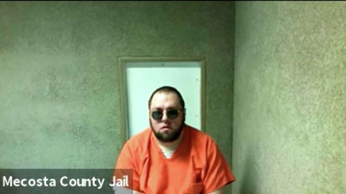 Andrew Wernette, of Reed City, appeared from the Mecosta County Jail, via Zoom, on Wednesday and was sentenced to prison on a slew of child porn- and drug-related charges. (Screenshot image courtesy of Zoom)