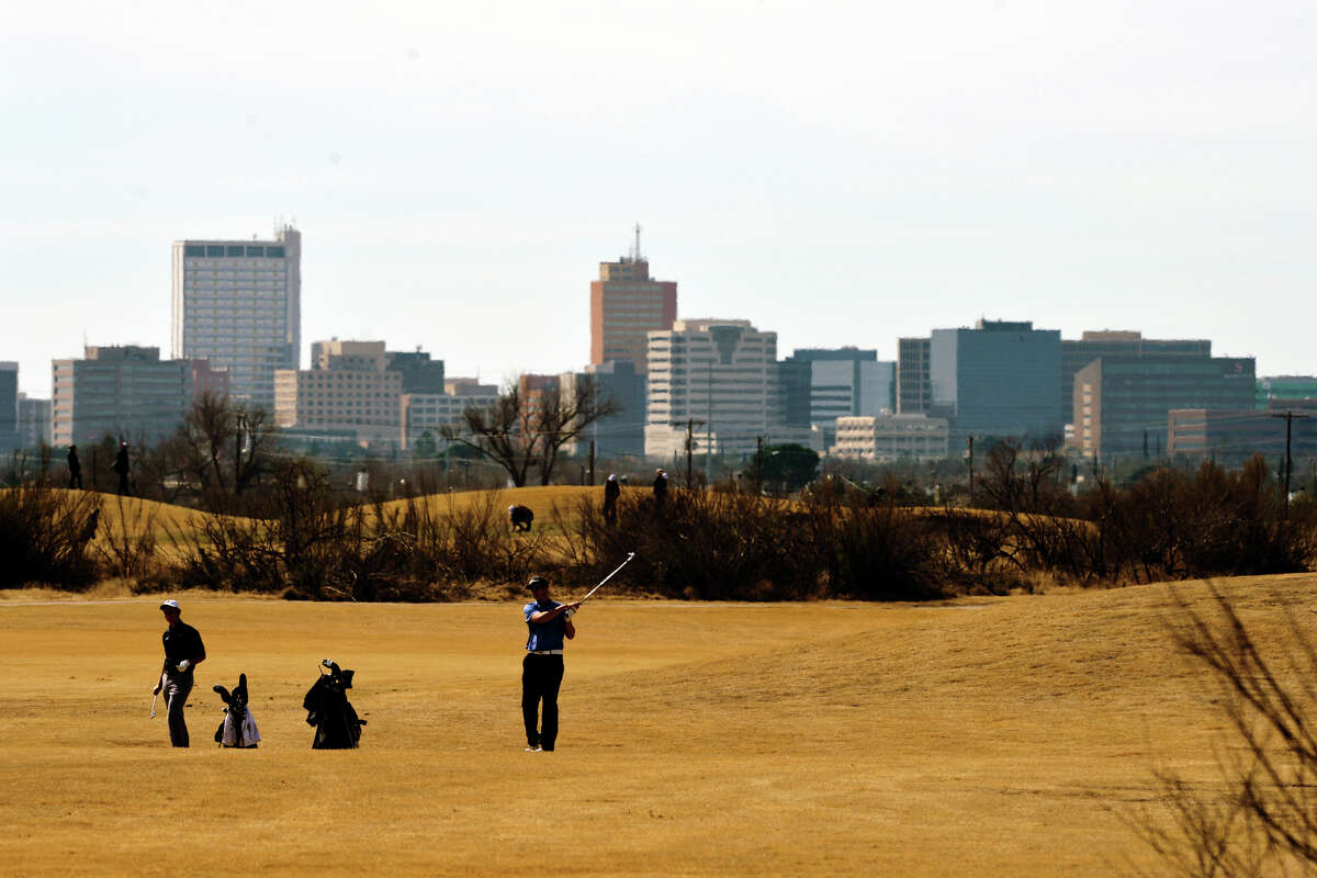 Midland city skyline is visible during the Tall City Golf Invitational Feb. 16, 2019 at Hogan Park Golf Course.