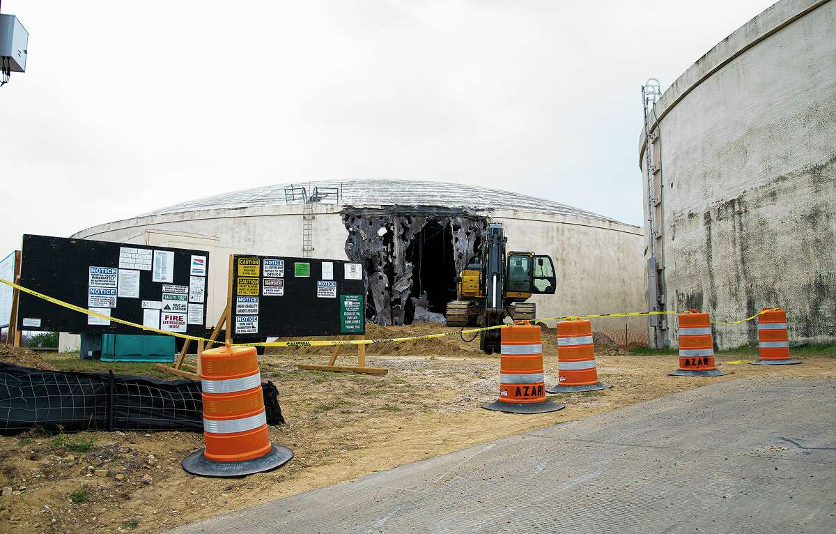 Demolition of the Lyon Street water tanks begins, Wednesday, Apr. 14, 2021.