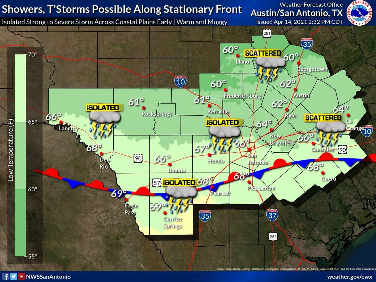 The San Antonio area could see isolated storms on Thursday.
