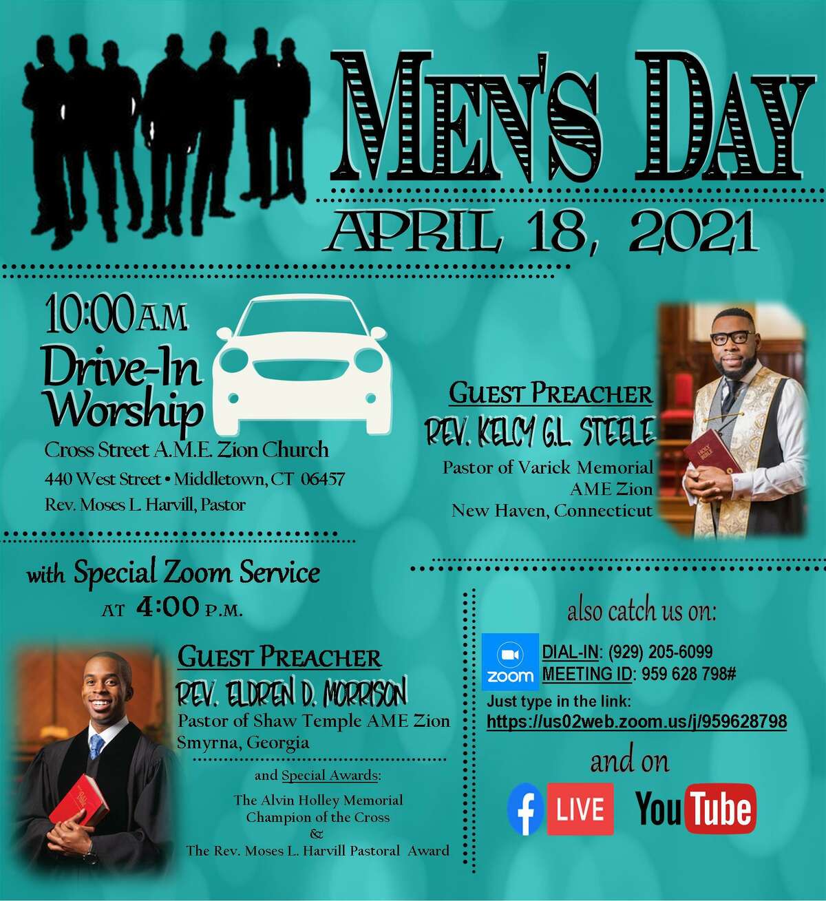 Cross Street AME Zion Church, 440 West St., Middletown, will host drive-in and Zoom worship services Sunday in honor of Men’s Day. Two awards will also be given out for the occasion.