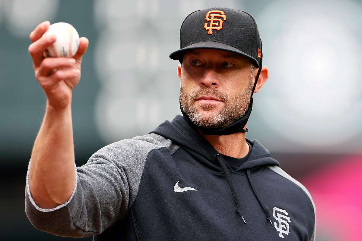 SEATTLE, WASHINGTON - APRIL 03: Manager Gabe Kapler of the San Francisco Giants looks on during batting practice before the game between the Seattle Mariners and the San Francisco Giants at T-Mobile Park on April 03, 2021 in Seattle, Washington. (Photo by Steph Chambers/Getty Images)
