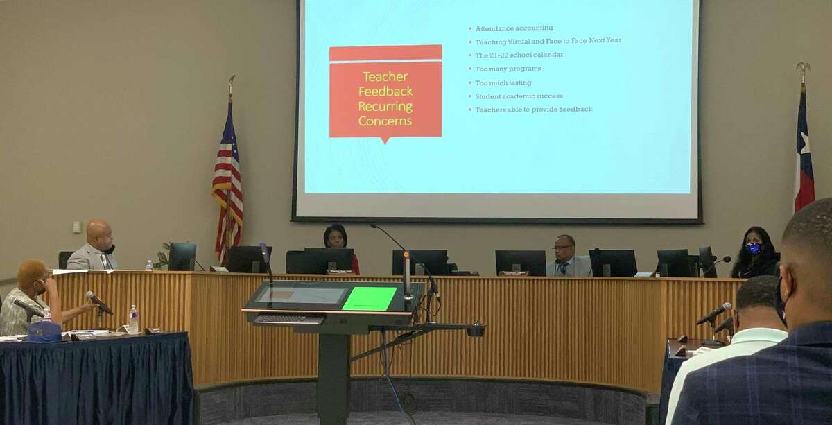 Beaumont ISD trustees hold a monthly meeting on Thursday, April 15, 2021.