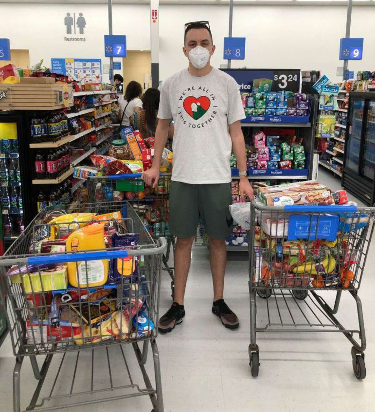 Mansfield Middle School teacher Louis Goffinet makes one of his dozens of grocery runs during the height of the pandemic.