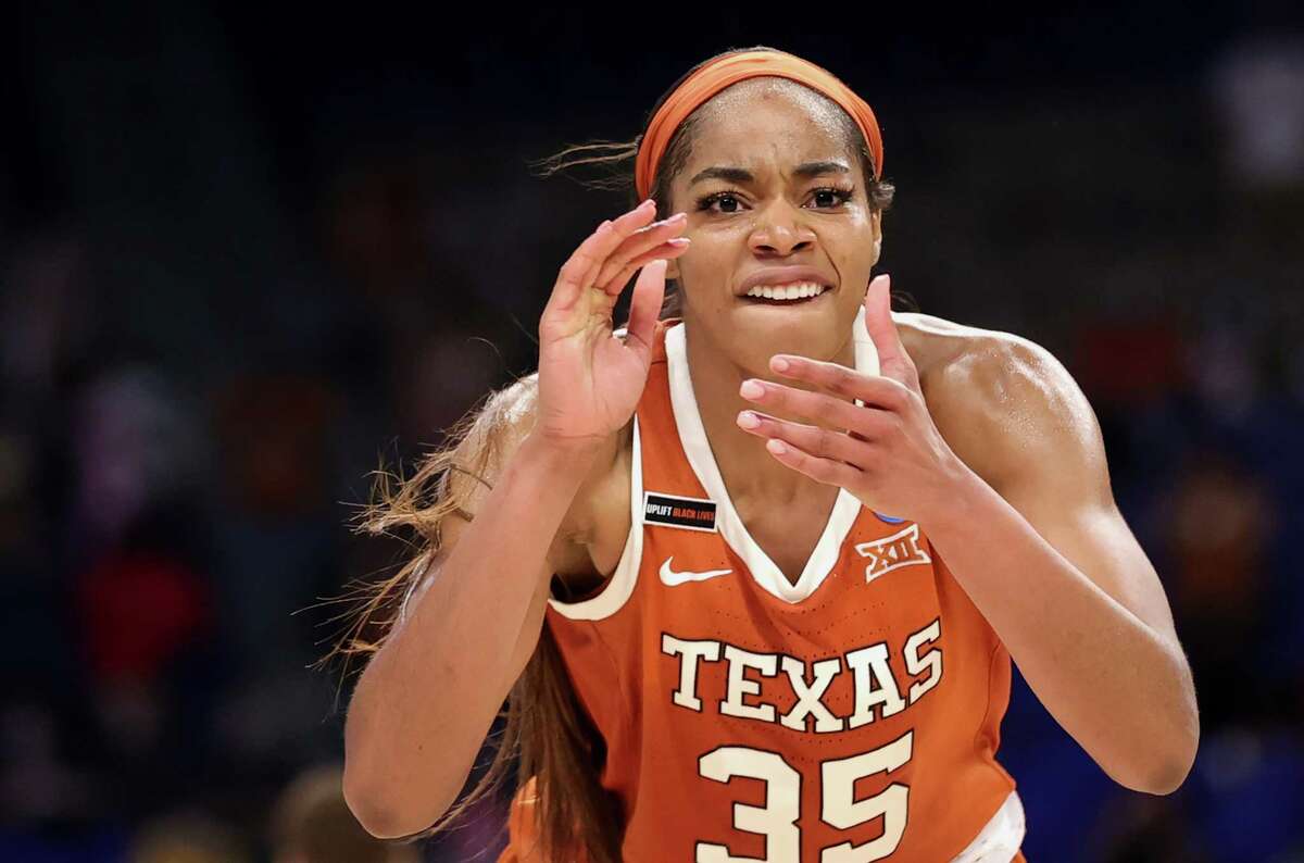 SAN ANTONIO, TEXAS - MARCH 28: Charli Collier #35 of the Texas Longhorns reacts during the second half against the Maryland Terrapins in the Sweet Sixteen round of the NCAA Women's Basketball Tournament at the Alamodome on March 28, 2021 in San Antonio, Texas.