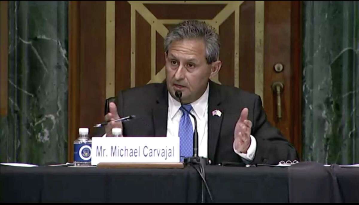 Federal Bureau of Prisons Director Michael Carvajal answers questions during a Judiciary Committee hearing on Thursday, April 15, 2021.
