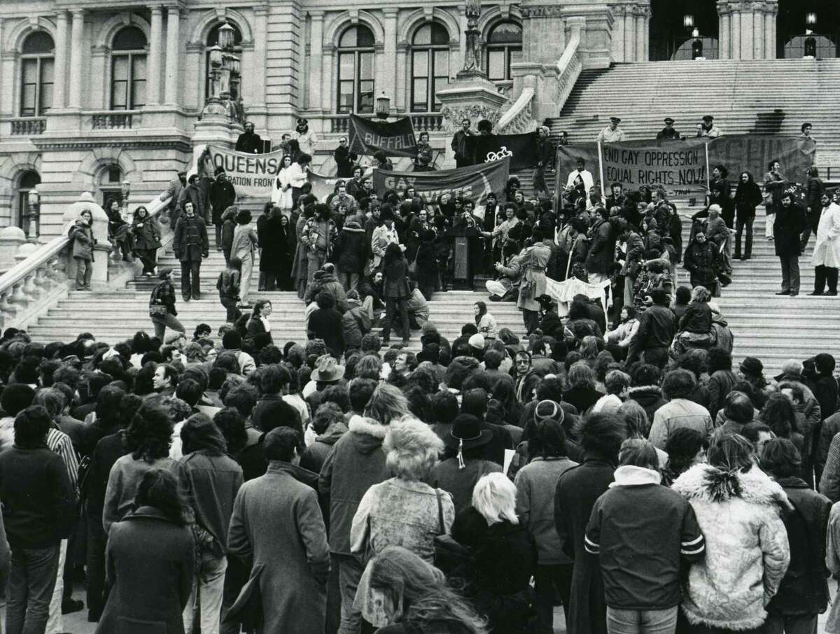Gay-rights activists rally in Albany on April 17, 1972. (Times Union archive)