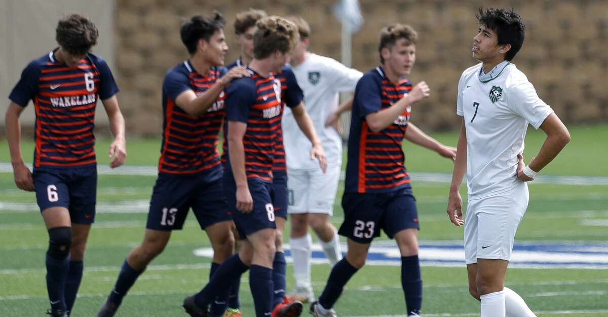 Kingwood Park midfielder Jesus Cervantes (7) reacts after Frisco Wakeland midfielder Jak Keith's goal gave the team a 3-2 advantage in the second period of the UIL Class 5A boys state soccer championship, Saturday, April 17, 2021, in Georgetown. Frisco Wakeland defeated Kingwood Park 3-2.