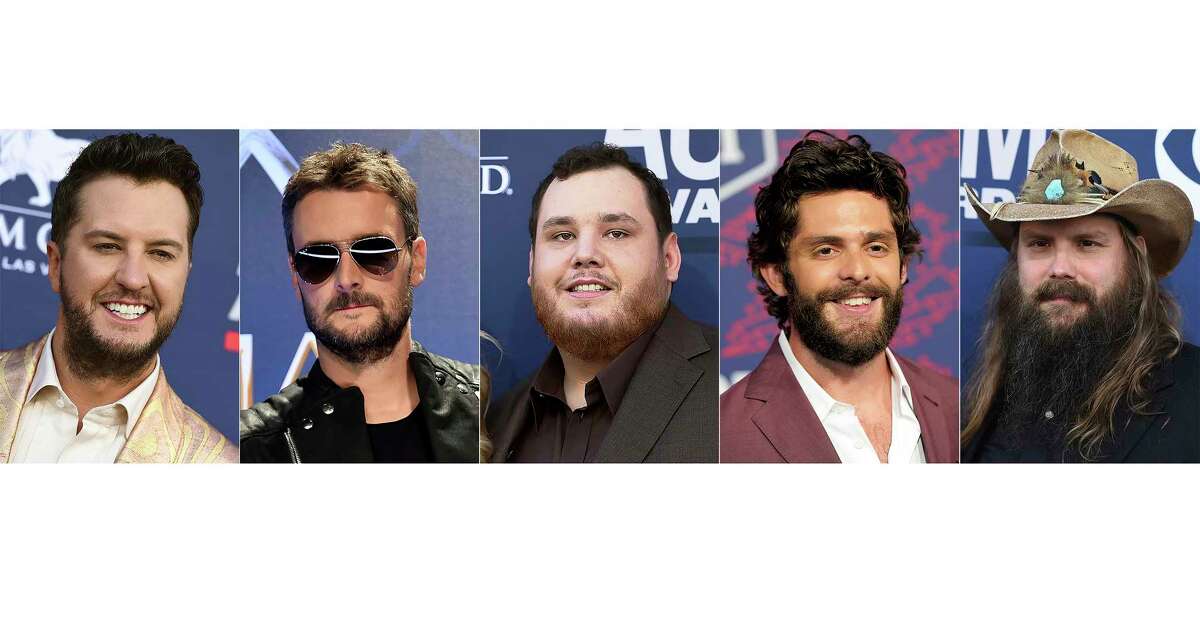 This combination photo shows, from left, Luke Bryan, Eric Church, Luke Combs, Thomas Rhett and Chris Stapleton, nominees for entertainer of the year at this years ACM Awards.