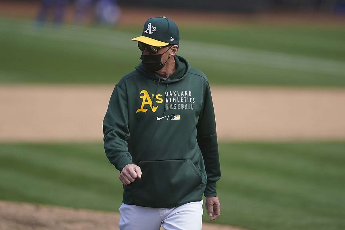 Oakland Athletics manager Bob Melvin against the Los Angeles Dodgers during a baseball game in Oakland, Calif., Wednesday, April 7, 2021. (AP Photo/Jeff Chiu)