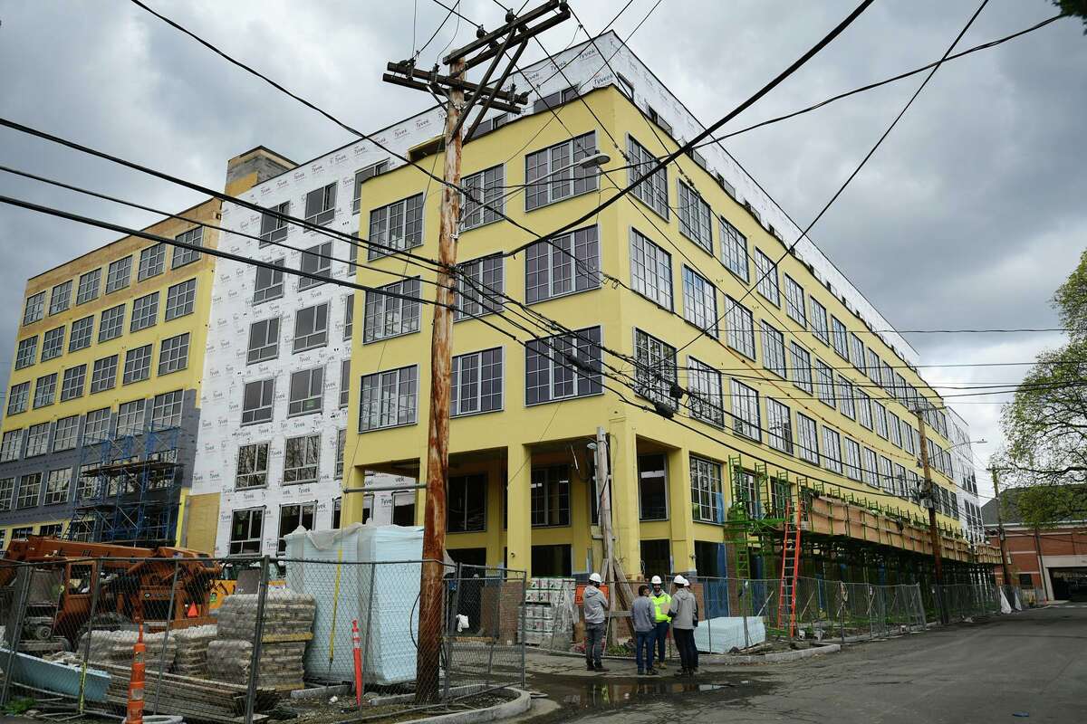 The Platform at 1 Chestnut Street Friday, April 16, 2021, is currently under construction in Norwalk, Conn. The two-building development will feature 122 units, including 11 workforce housing units.