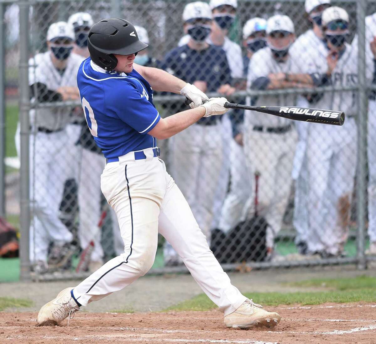 Darien's Jake Horowitz (10) swings at a pitch during the Wave's baseball game at Staples in Westport on Saturday, April 10, 2021