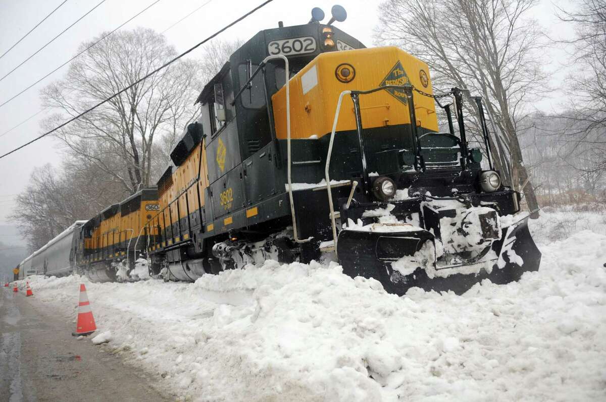 A freight train with the Housatonic Railroad in New Milford, Conn. Wednesday, Feb. 19, 2014.