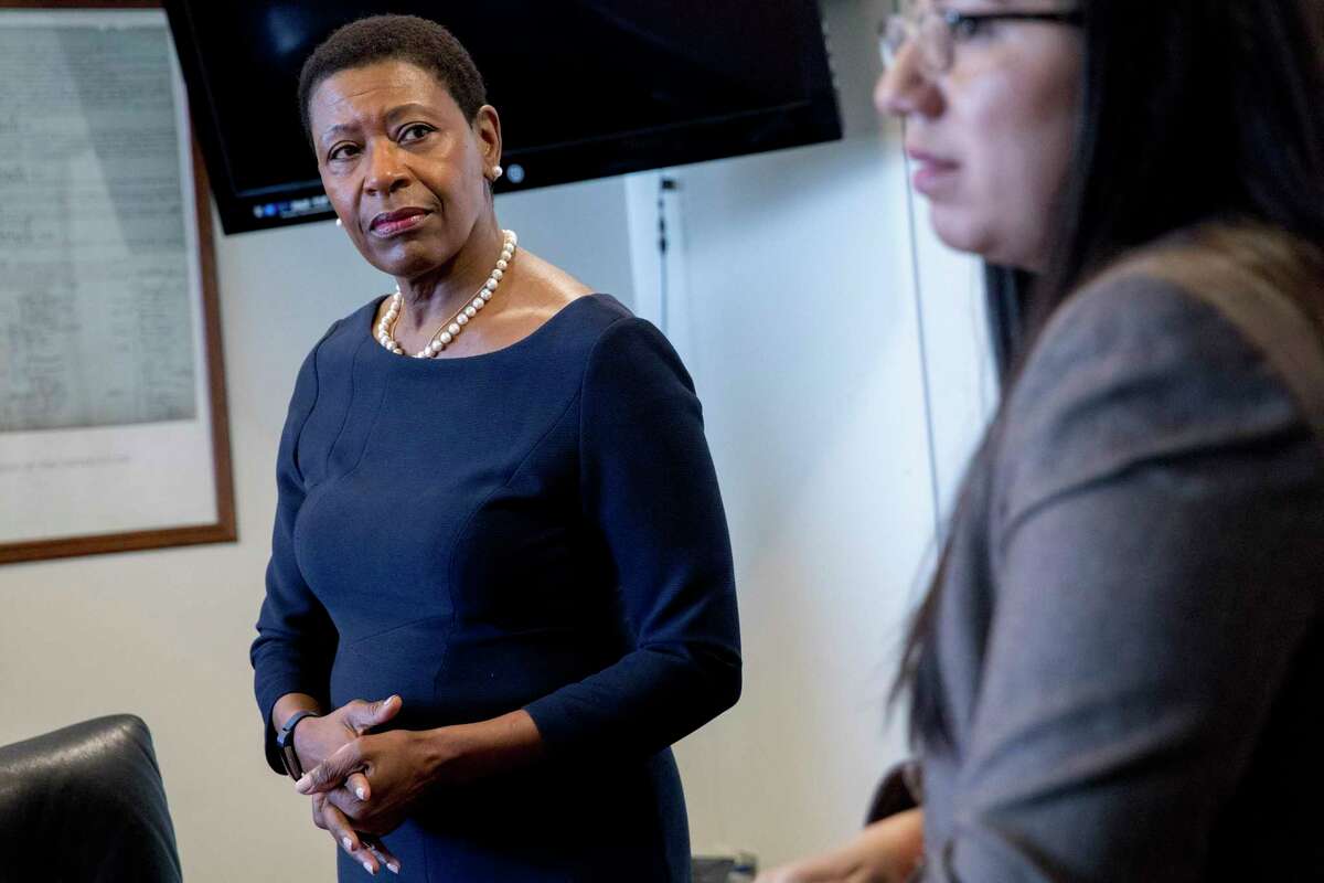 This file photograph shows Contra Costa County District Attorney Diana Becton (left) in Richmond, Calif., on January 31, 2020.