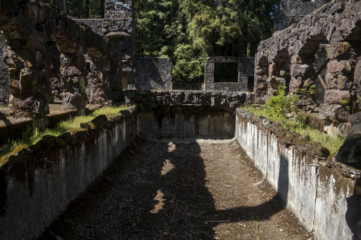 The remains of the reflection pool at the Wolf House, which was destroyed by a fire in 1913, at Jack London State Historic Park in Glen Ellen, Calif., April 16, 2021.
