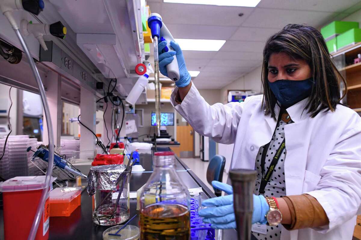 Nidhi Kaushik worked in a lab doing research at San Antonio’s Texas Biomedical Research Institute in April 2021. The institute has been chosen to run one of the nation’s first training centers for researching and better detecting, treating and preventing tuberculosis — commonly known as TB — an infectious disease on the rise in the United States and worldwide.