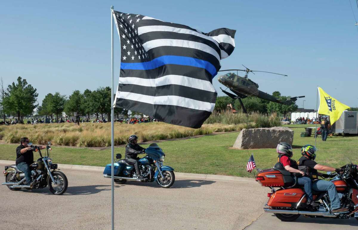 The thin blue line American flag at a Texas parade.