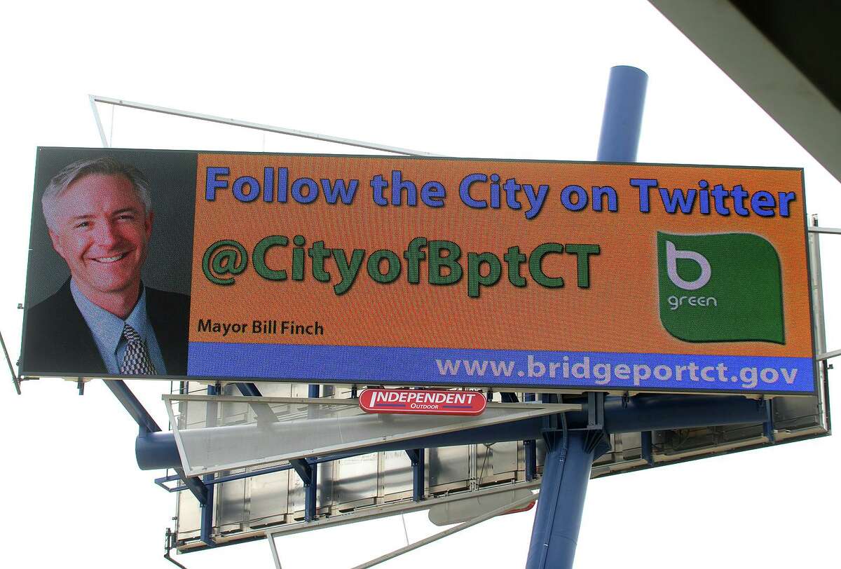 The city of Bridgeport is running a rotating series of displays on the new digital billboard facing I-95 in front of the Webster Bank Arena in Bridgeport, Conn. on Thursday, March 28, 2013.