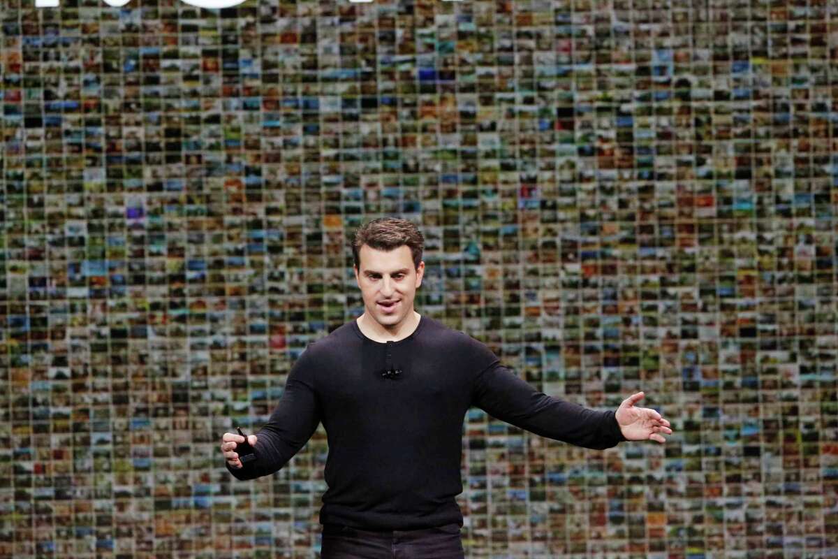 Airbnb co-founder and CEO Brian Chesky speaks during the keynote at the Masonic theater in San Francisco, Calif., on February 22, 2018. Chesky announced Thursday that the vacation rental company is allowing employees to live and work anywhere.
