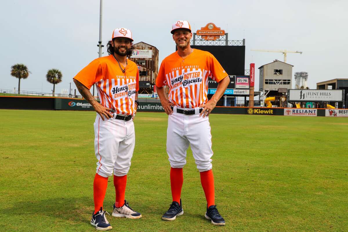A look at the Corpus Chrsiti Hooks' Honey Butter Chicken Biscuits uniforms they'll wear on Wednesdays during the 2021 season.