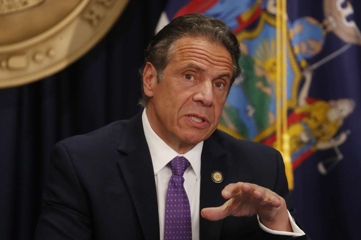 Gov. Andrew Cuomo speaks during a news conference in New York on Monday, April 19, 2021.