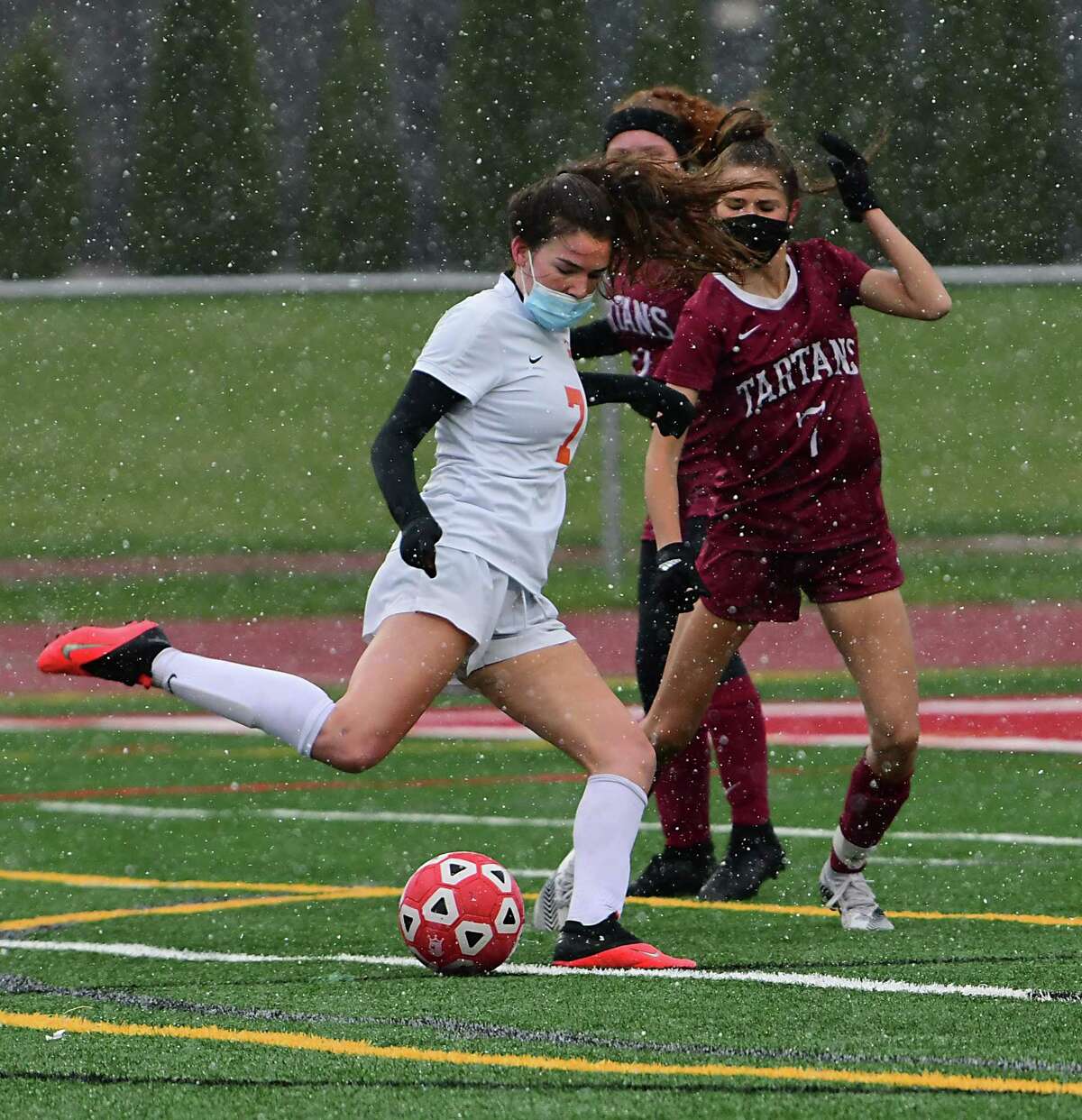 Bethlehem’s Katie Sellers scores against Scotia-Glenville during a soccer game on Wednesday, April 21, 2021 in Scotia, N.Y. (Lori Van Buren/Times Union)
