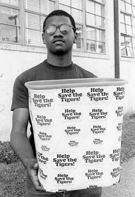 About 400 Texas Southern University students, including journalism junior Mark Rigsby, shown in February 1982, bore buckets like this one as they collected money on the streets of Houston for the school’s “People-to-People Campaign.” The campaign sought $125,000 for TSU’s intercollegiate athletic program. Photo: File / handout / Houston Post files
