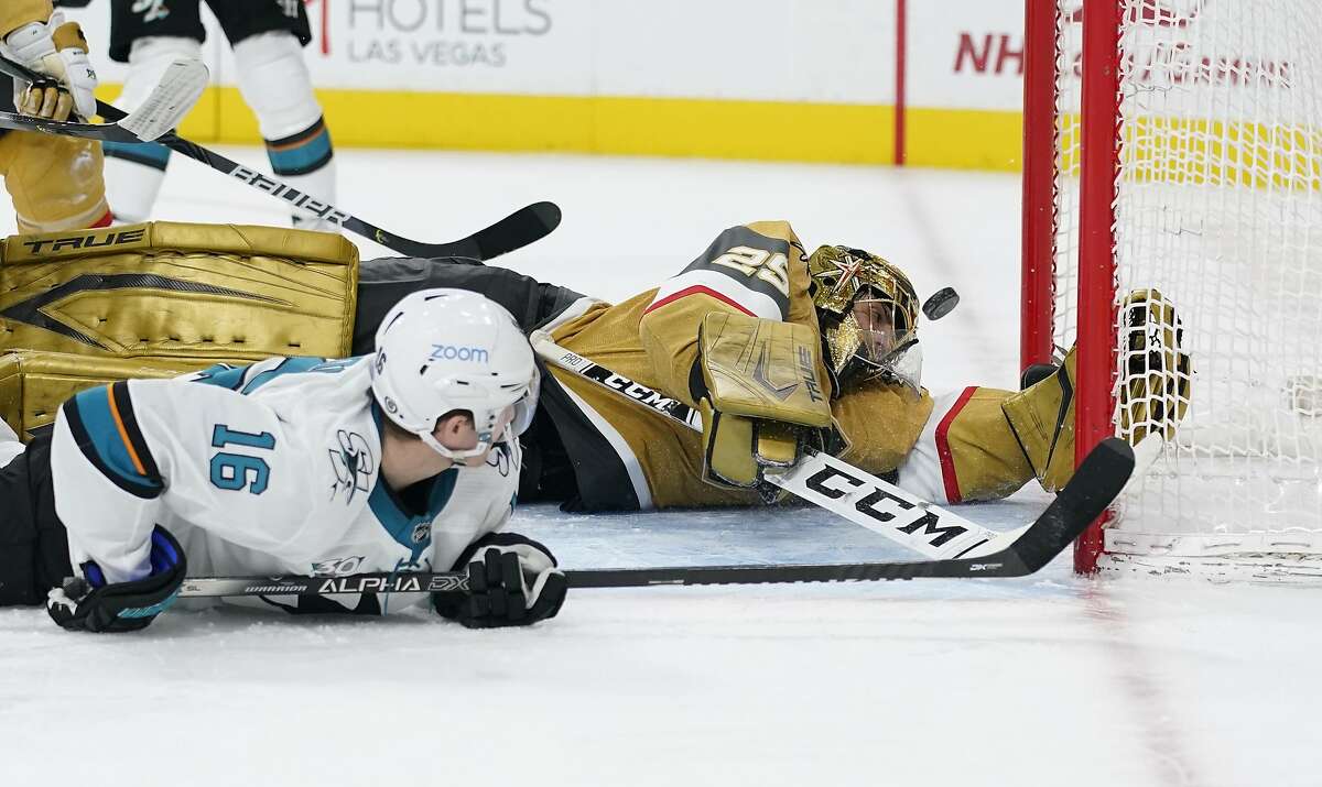 Ryan Donato tries to get a shot past Vegas goalie Marc-Andre Fleury in the third period. Fleury made 31 saves for his 487th victory — two behind Roberto Luongo for third all-time.