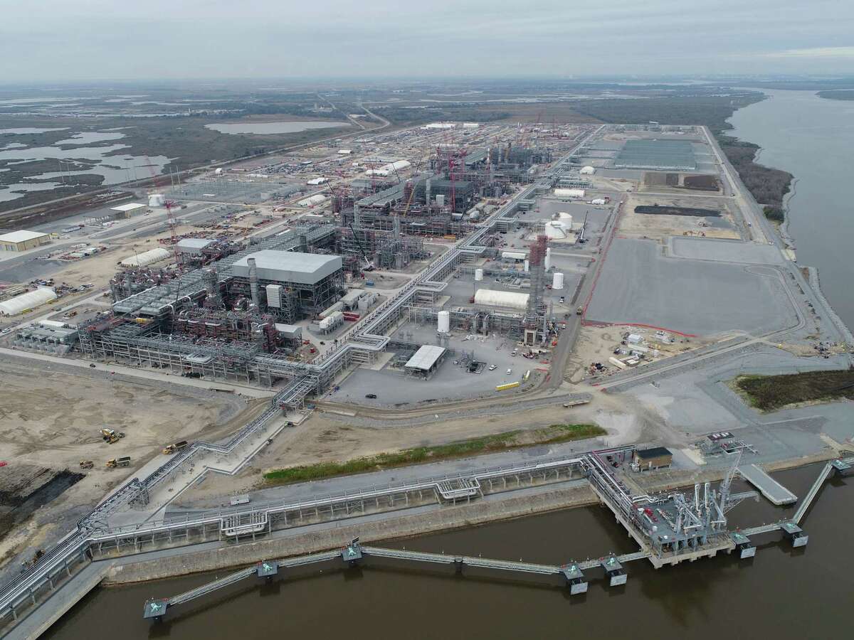 Aerial view of the construction at Sempra Energy's Cameron LNG export terminal near Hackberry, Louisiana. Located along the Calcasieu River Ship Channel, the facility will be able to produce up to 12 million metric tons of LNG per year. The startup process for the plant's first production unit started in January 2019 and is expected to take weeks or months before the first cargo can be shipped out.