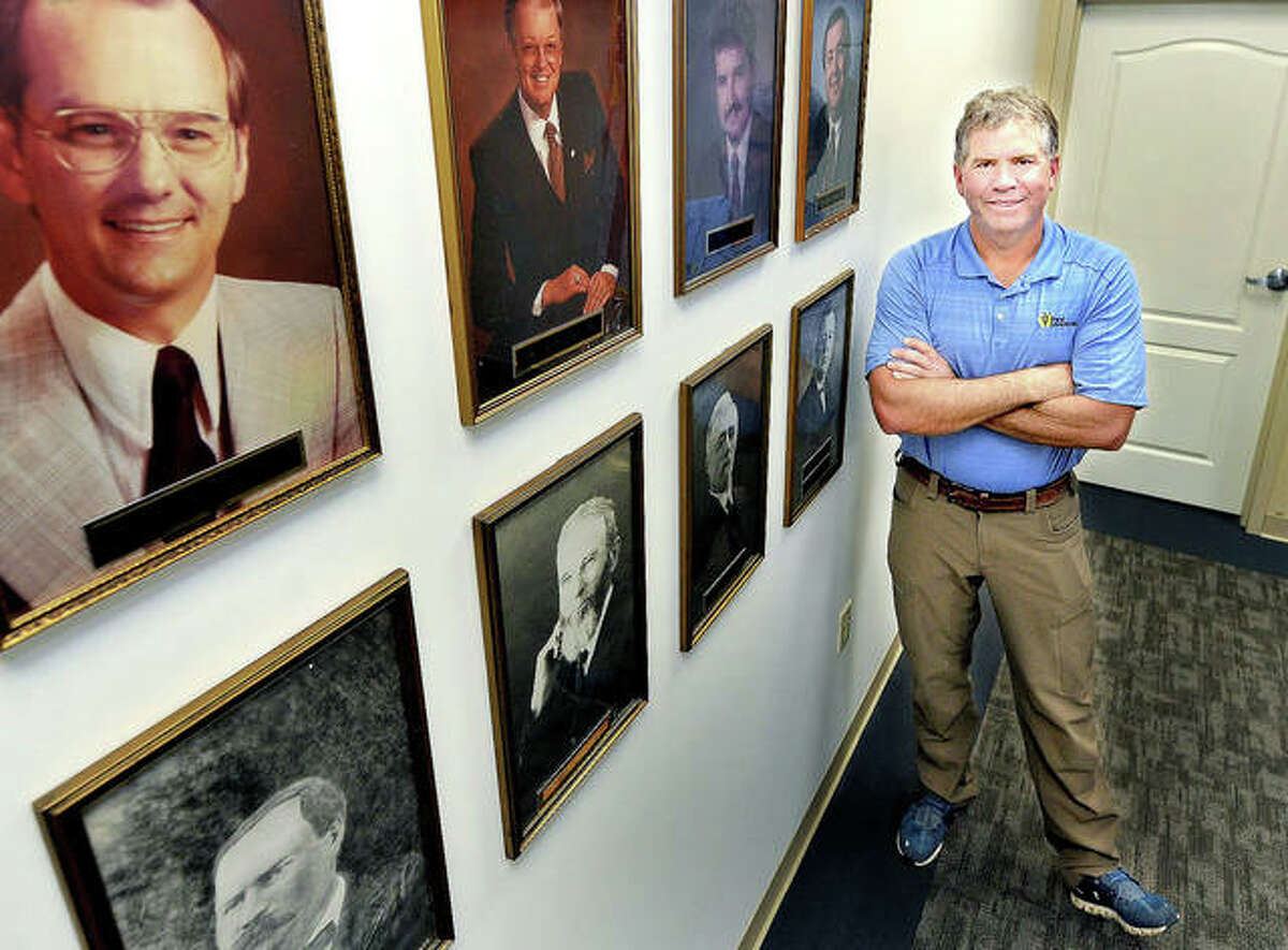 Mayor Hal Patton at Edwardsville City Hall, not far from the space on the wall where his photo will soon hang, along with all of the city’s previous mayors, dating back to 1818.