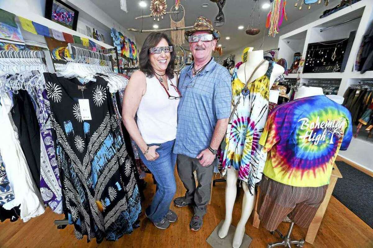 In this file photo, Gloria Krouch and her husband, Richard, are photographed in their store, Bohemian High, at 156 Bridgeport Ave., in Milford.
