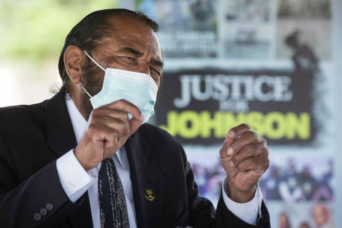 Rep. Al Green, D-Texas, speaks during a vigil calling for justice for Joshua Johnson Sunday, April 25, 2021 in Missouri City, who was shot and killed in April 2020 by an undercover Harris County Sheriff's deputy. The shooting happened down the street from where his parents live. Police contend he approached the deputy as he sat in an unmarked vehicle parked under a street light, looking for a capital murder suspect from Mesquite. Friends believe Johnson thought the deputy was a possible burglar.