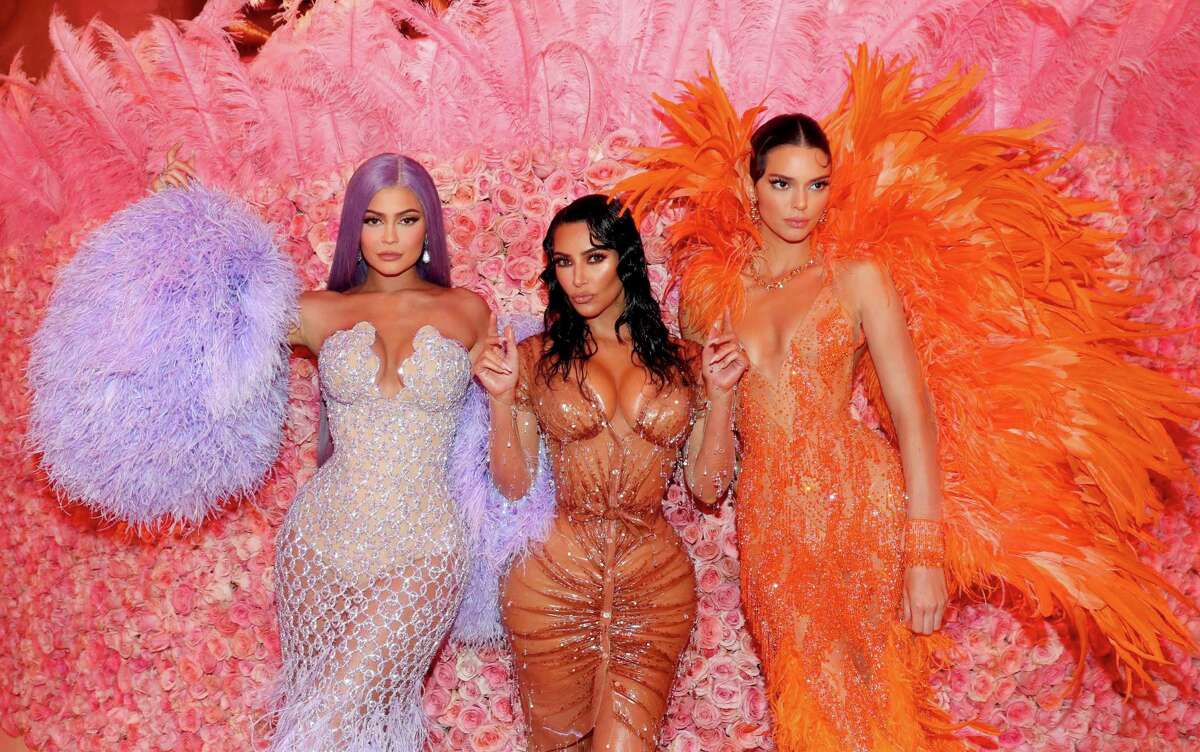Kylie Jenner, from left, Kim Kardashian West, and Kendall Jenner attend The 2019 Met Gala Celebrating Camp: Notes on Fashion at Metropolitan Museum of Art in New York City.