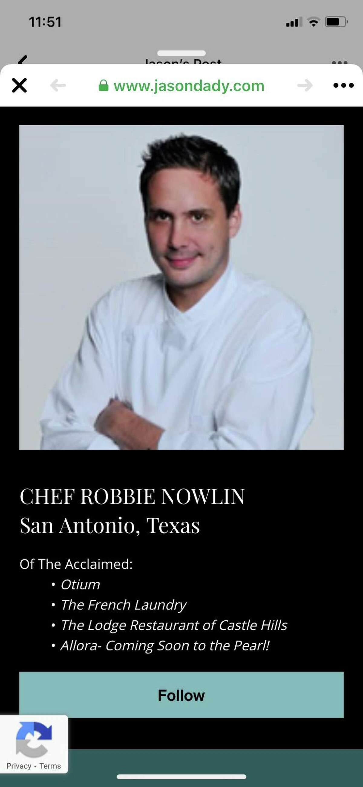 San Antonio chef Robbie Nowlin was identified as the chef at the forthcoming Allora in an advertisement briefly posted online.