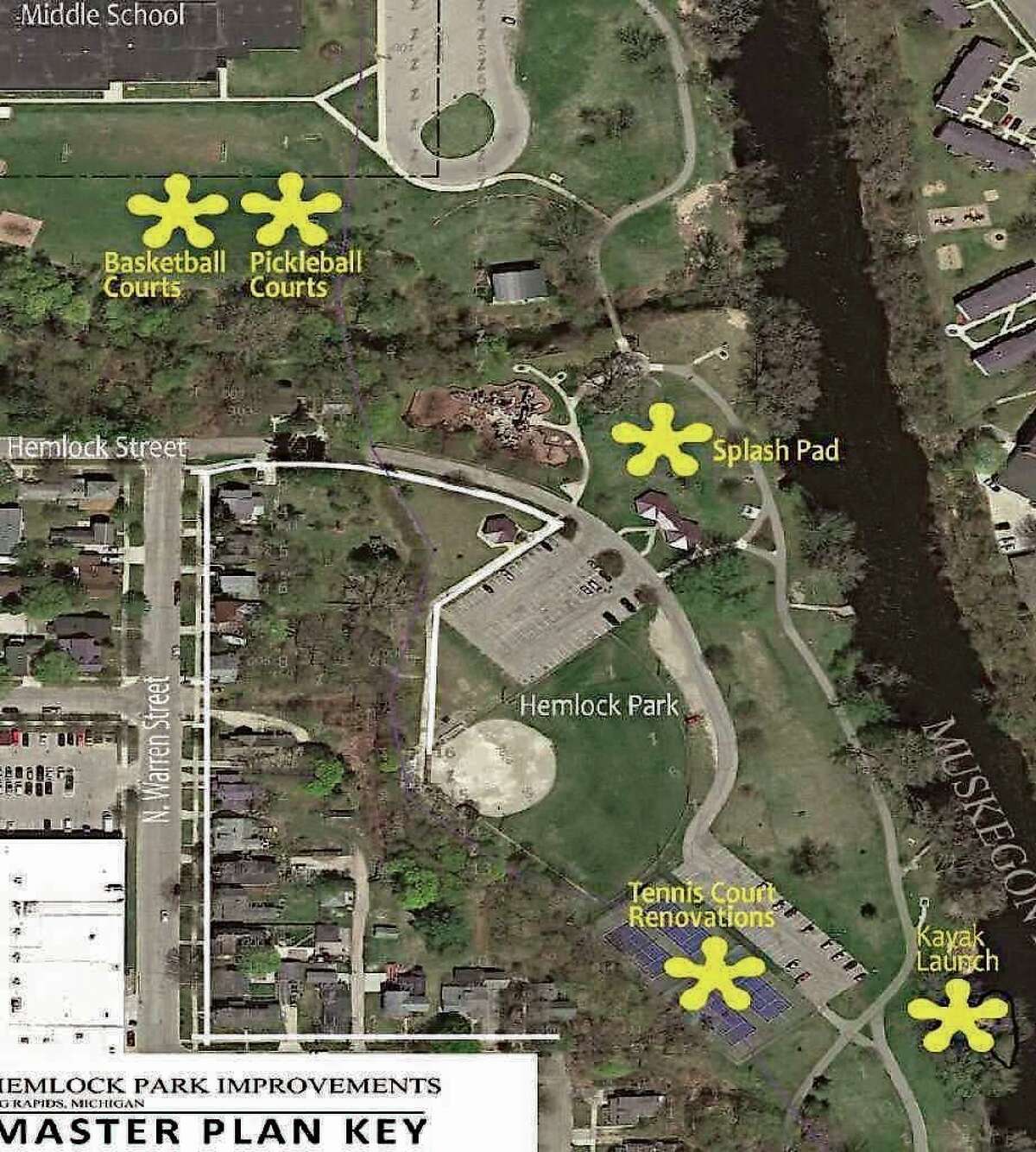 Hemlock Park improvements to begin this summer include the pickleball and basketball courts as well as sewer and water infrastructure in anticipation of the installation of the Splash Pad next year. 